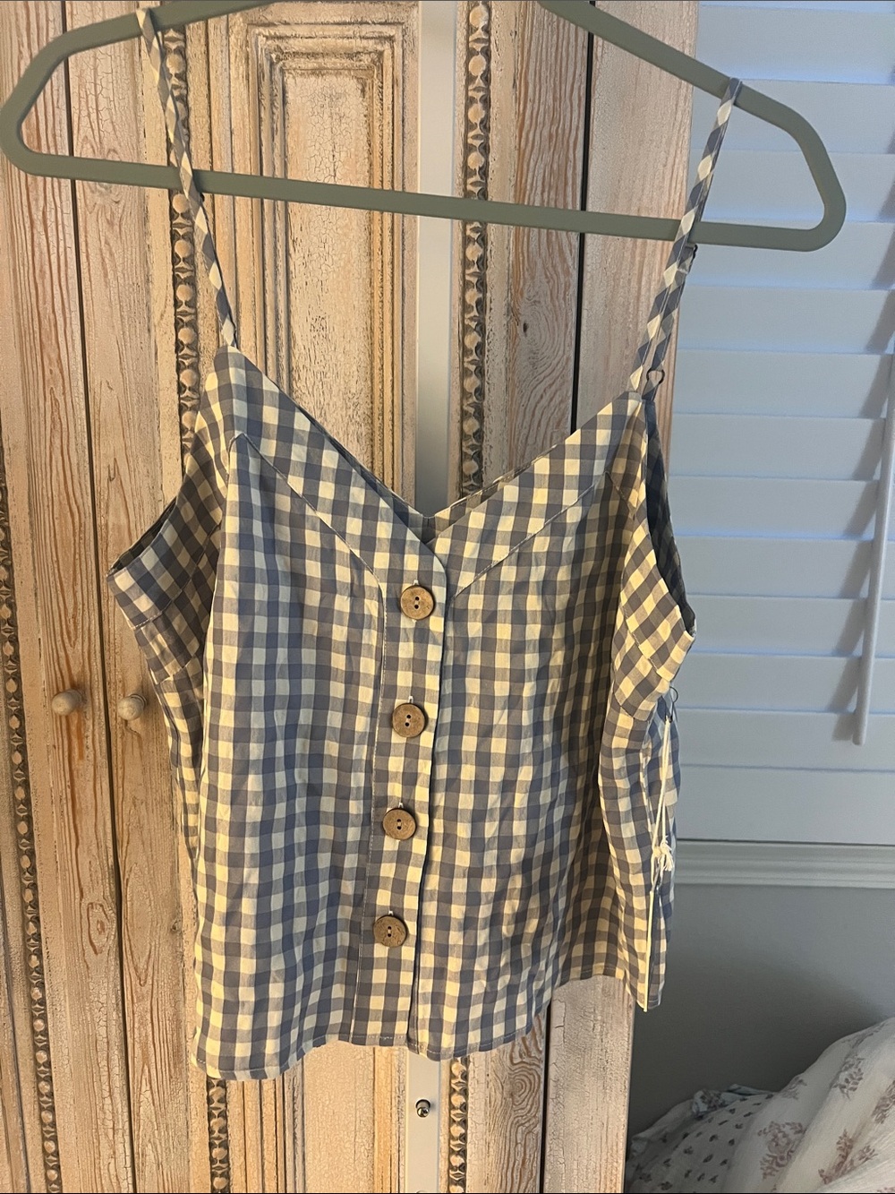 Blue and White Gingham Button-Front Cami